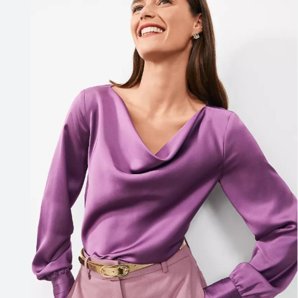 Ann Taylor Satin Cowl Neck Blouse